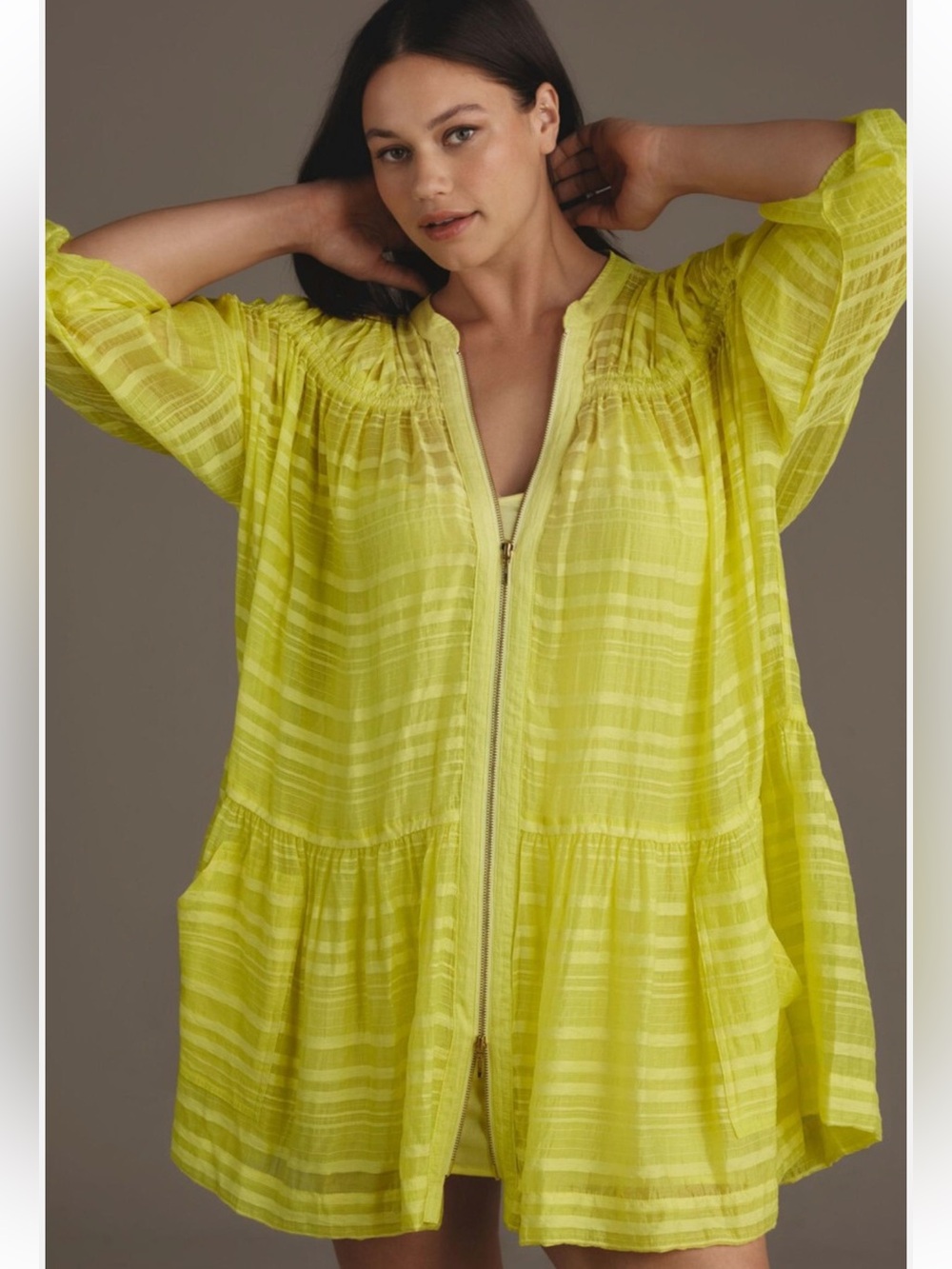 NEW WITHOUT TAGS ANTHROPOLOGIE Bright Yellow Zipper Front Mini Dress